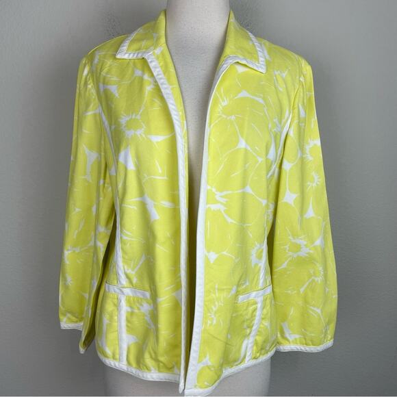 Chico's Yellow White Floral Open Front Blazer Jacket 2 - Picture 1 of 6